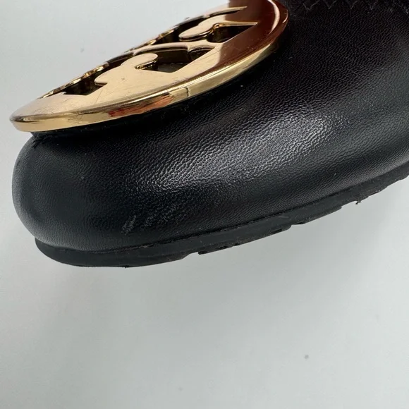 Tory Burch Black Flats with Gold Emblem - Picture 9 of 13